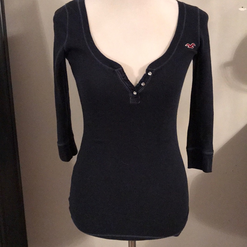 Navy blue fitted Hollister Henley top
